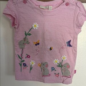 Pink Striped Kids Shirt with Embroidered Animals
